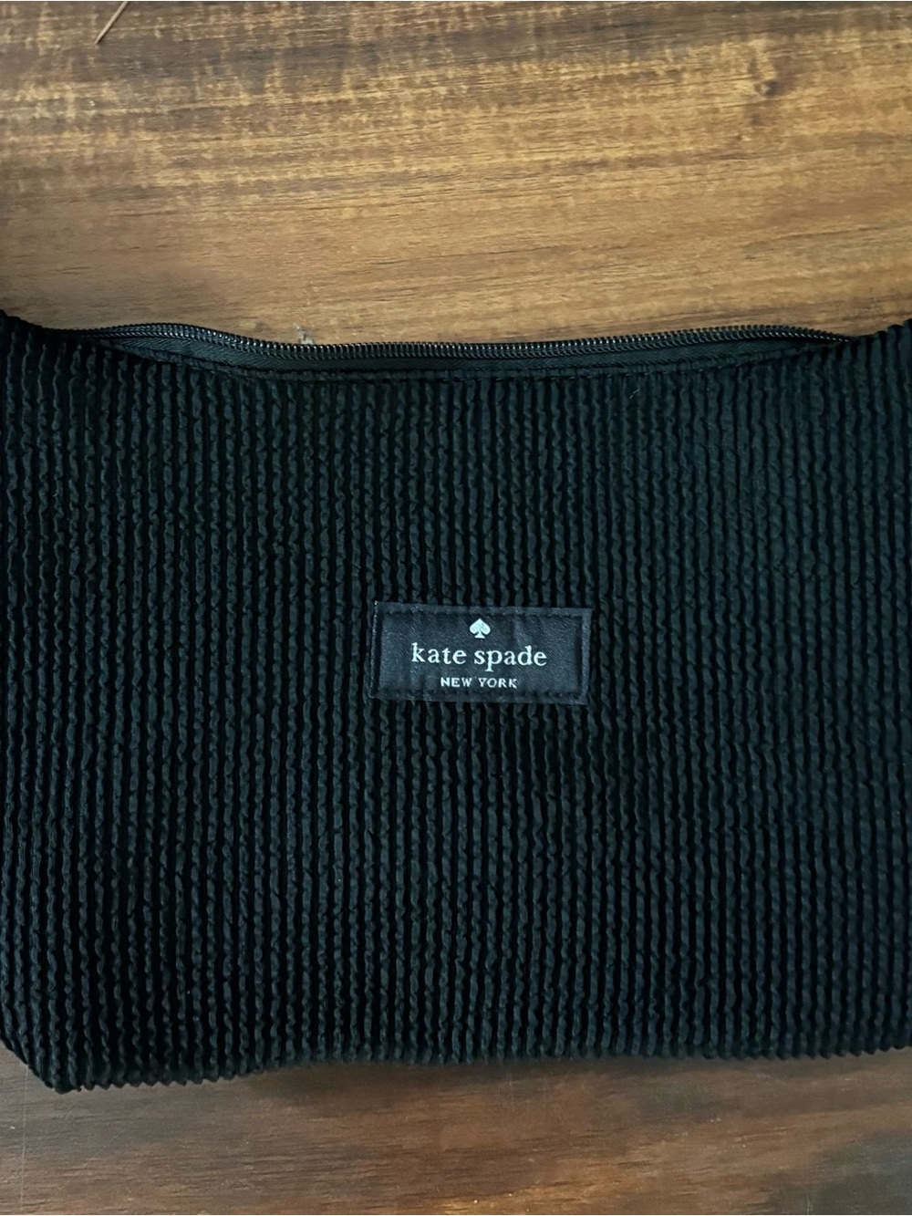 kate spade Black Textured Zip and Button Makeup Pouch NWT